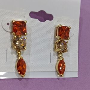Elegant Gold and Orange Dangle Earrings